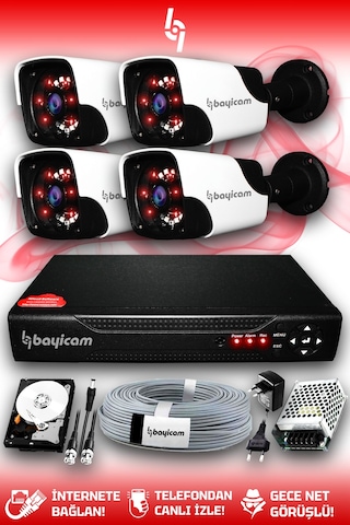 Bayicam 4 Kameralı Panda 4 Dış Kamera Set 320 GB HDD Full HD Gece Görüşlü Güvenlik Kamerası Sistemi
