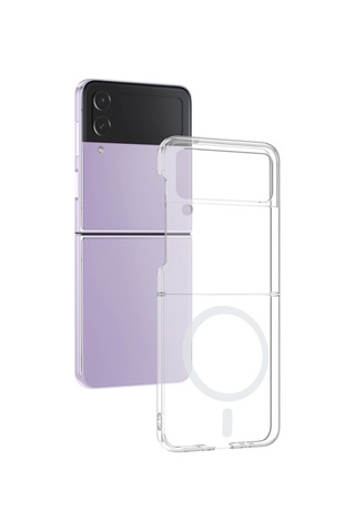 Samsung Uyumlu Galaxy Z Flip 4 Kılıf Kablosuz Şarj Ve Magsafe Destekli Slimsafe Premium Sert Pc Silikon Kapak Şeffaf