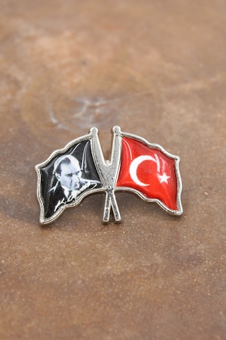 089 50005 Gümüş Atatürk Ve Ay Yıldız Türk Bayrak Yaka Rozeti