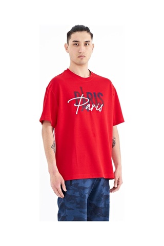 Tommy Life Kırmızı Yazı Nakışlı O Yaka Oversize Erkek T-shirt - 88223 001