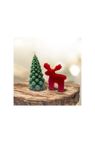 Yılbaşı Noel Christmas Ağaç Ve Geyik Dekoratif Mum