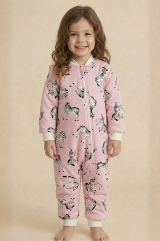 Zeyland Unisex Çocuk Elyaf Dolgulu Uyku Tulumu - Pembe Zebra Desenli Pembe