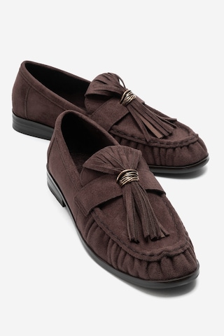 Luvi Shoes Marston Kahverengi Süet Püsküllü Kadın Loafer Ayakkabı