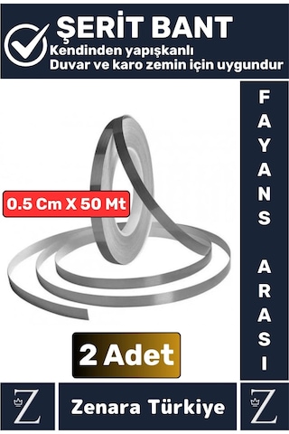 Premium Güçlü Kendinden Yapışkanlı Su Geçirmez Fayans Arası Şerit Derz Bant 0.5 Cm X 50 Metre 2 Adet