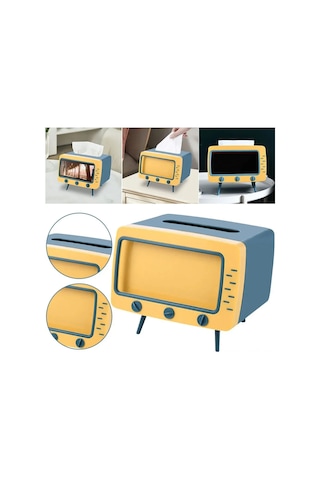 Fosenze Retro Tv Desenli Multifonksiyonel Mendil Kutusu - Akıllı Telefon Tutucu İle Abs/pp Malzeme, Nostaljik Ev Dekoru