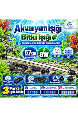 Akvaryum Işığı - Balık Işığı - Bitki Işığı - 57 Cm - 24 Led - Tamamen Su İçinde Kullanılabilir - 3 Modlu - 8w - Mükemmel Işık