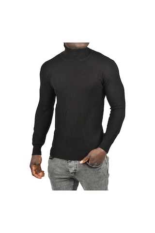 Deepsea Erkek Siyah Desenli Dar Kesim Tam Balıkçı Yaka Triko Boğazlı Kazak 2505510 Siyah