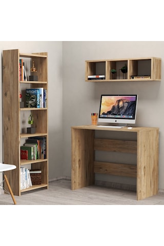 Tanmob Çalışma Masası Raflı Kitaplıklı Çam - Clm0302