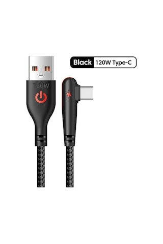Tongxida 120w Usb Tip-c Kablo, 90 Derece Dirsek, Huawei Mate Hızlı Şarj, 1.5m, Siyah
