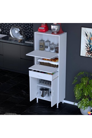 Modilayn Vio 55x163,4x32,5 Cm Yeni Çekmeceli, Kapaklı, Ekmeklikli, Çok Amaçlı Mutfak Dolabı. Beyaz