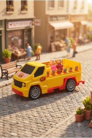 Burgervan Araçlı 2 Adet Figürlü Ve Burger Menü Aksesuarlı Oyuncak Hamburger Kamyonu Çok Renkli