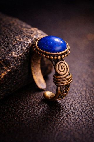 Kadın Bakır Yüzük Doğal Lapis Lazuli Taşlı El İşçiliği Otantik Model Saf Bakır Yüzük