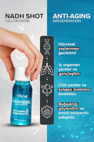 Lifecell Nadh Shot + Glutathione Takviye Edici Gıda 10 Flakon