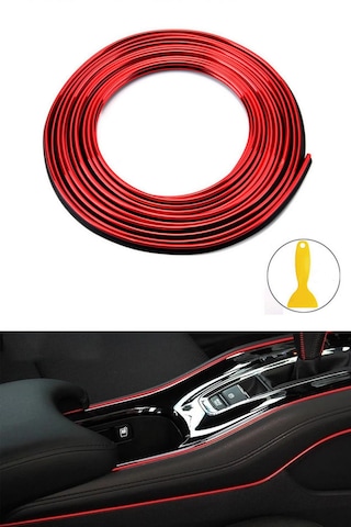 Trim Fitili Oto Geçmeli Kırmızı Trim Fitili Süs 5 Metre Nikelajlı Kırmızı