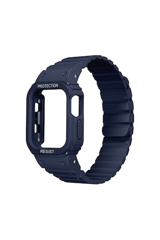Apple Uyumlu Watch  Series 10 / 11 Kılıf 42mm Silikon Kordon Kd-142 Airbag Tasarımlı Kasa Koruyuculu