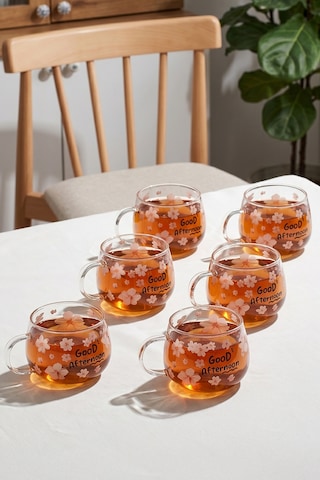 Porsima 2089 6lı Borosilikat Isıya Ateşe Dayanıklı Cam Kulplu Çay Bardağı Kahve Bardak Kupa 400 ML