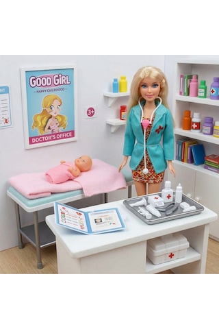 Oyuncak Doktor Seti - Minik Bebek Ve 10+ Parça Tıbbi Aksesuar Dahil - Eğitici Rol Yapma Oyuncak Yeşil