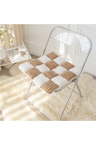 Springsun Kışlık Kaliteli Yumuşak Kürklü Sandalye Yastığı - Ofis, Üniversite Dormitoru İçin Kalın, Kaymazsız, Bantlı 45x45cm, Hafif Kahve Diğer