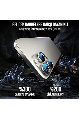 Apple Kolay Kurulum Safir Parmak İzi Bırakmayan Anti-reflective Kamera Lens Koruyucu Titanyum Gri, Apple iPhone Uyumlu 16 Pro Max/