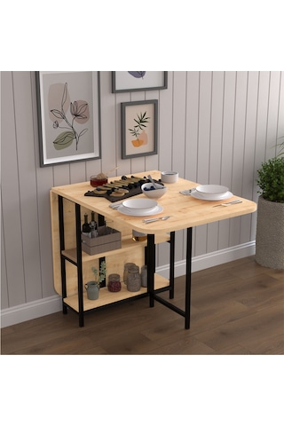 Asra Trend Metal Ayaklı Katlanır Mutfak Masası KM-31 %100 MDF Akıllı Yemek Masası Safir Meşe