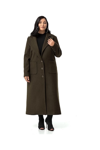 Büyük Beden Ceket Yaka Torba Cepli Astarlı Uzun Haki Kaşe Kaban-haki Haki