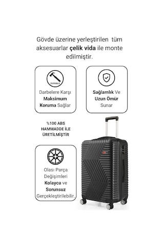 G&d Polo Suitcase Abs Kabin Ve Orta Boy Siyah 2'li Valiz Seti 600.01-set-ok Siyah
