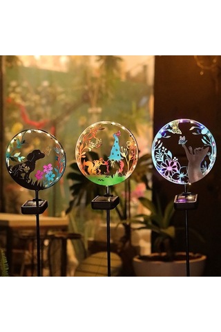 Mufunye Güneş Enerjili Kedi Kelebek Desenli Dış Mekan Projeksiyon Lambası - Bahçe Çimenliği Dekoratif Aydınlatma Sincap Gnome Ilık Beyaz