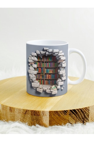 Deepcraft 3d Görünümlü Kitaplık1 Mug Hediyelik Kupa 300ml Beyaz