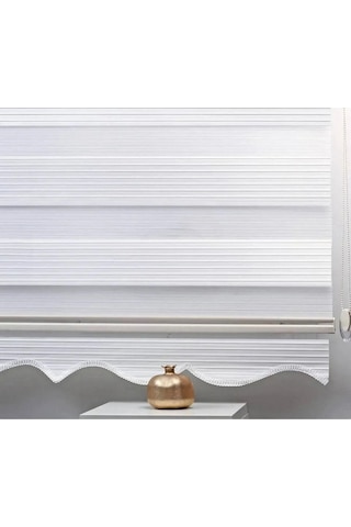 Geniş Plise Beyaz Eteği Dilimli Stor Zebra Güneşlik Perde Alüminyum Kasa, Metal Ayak