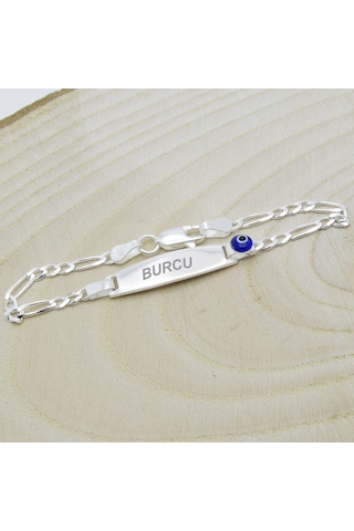 Nazar Boncuklu İsimli Gümüş Bebek Künye Çocuk Bileklik Csb02