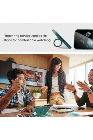 İphone 13 Kılıf Silikon Jel 360 Halka Tutucu Telefon Kılıfı - Gece Yeşili Diğer