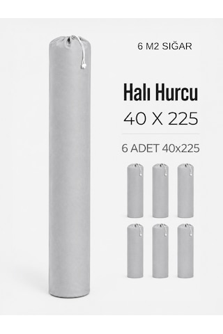 Beylini 40x225 Halı Hurcu 6m2 Lastikli Nefes Alabilir Kokmaz Tela Lastikli Halı Kılıfı Poşeti Ambalajı Taşınma Yastık Saklama Torbası Gri 6 Adet