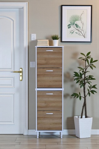 Eliusta Elenio 52 Cm Genişlik Meşe Renk Ayaklı 4 Kapaklı Ayakkabılık 52x168x26 Cm Ayakkabılık Meşe