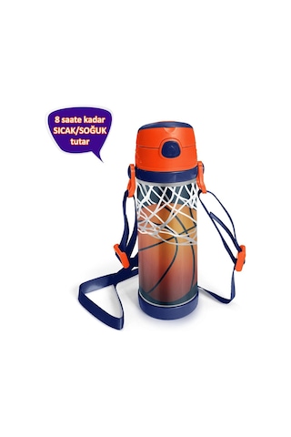 Coral High Kids Lacivert Turuncu Basketbol Desenli Pipetli Çelik Termos 500 Ml 11927