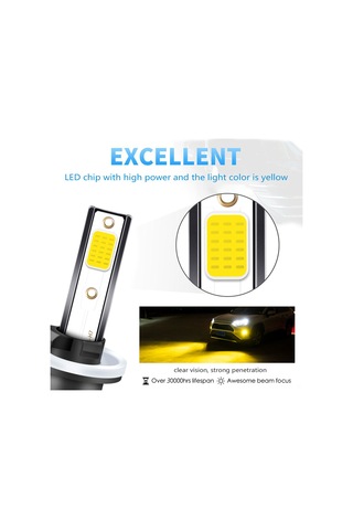 Kosona 880/881 Tipi 3000k Sarı Işık Led Araba Feneri, 30w 3000 Lumens, Ip68 Su Geçirmez, Plug And Play, 30.000+ Saat Ömür