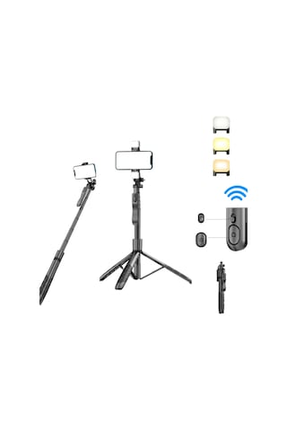 Geeksen L16d Tripod Telefon Tutucu: 1.55m Genişletilebilir, 3 Renkli Işık, Bluetooth Kumanda, Sabit Alüminyum, Seyahat Kolaylığı
