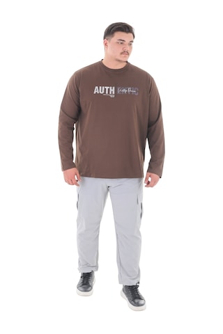Erkek 115-155 Kilo Arası İçin Uygun Uzun Kol Bisiklet Yaka Mevsimlik Baskılı İnce Sweatshirt Kahverengi