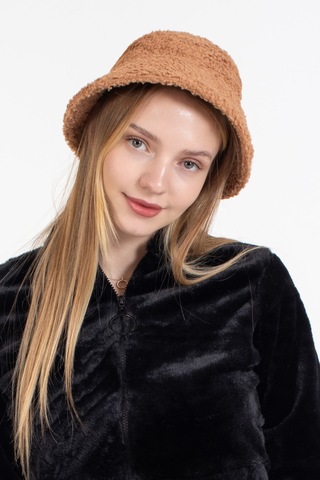 Ladycolor Kadın Kışlık Şapka Peluş Kumaş Bucket Modeli Camel Camel