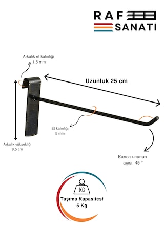 Siyah Tel Pano Kancası 25 Cm - Askı Kanca Raf Askısı Raf Aksesuar Tel Askı Çorap Kancası 25 Adet
