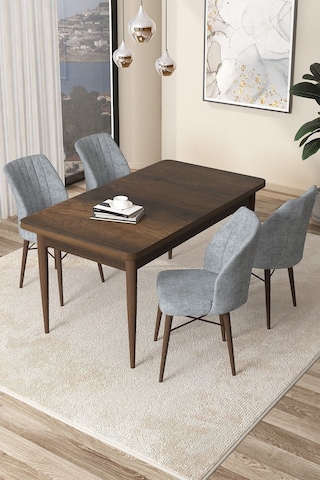 Canisa Arp Serisi 70x110 Sabit Mutfak Masası Takımı Barok Desen Masa 4 Füme Sandalye Beyaz