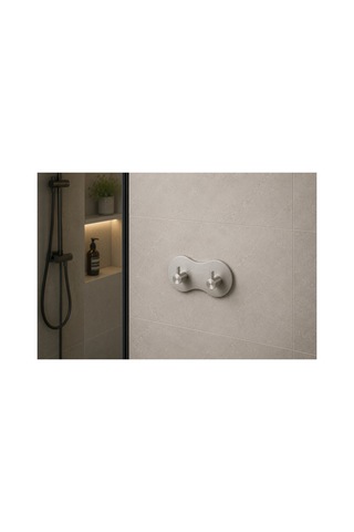 Oval İkili Modern Banyo Askılık 100 Mm Paslanmaz Çelik Delmeden Yapışkan Montaj Inox