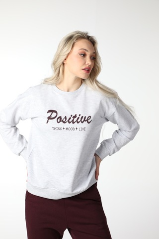 Defys Kadın Baskılı Sweat Kar Melanj Gri - 499440784 Gri
