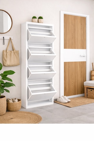 Avenza Living Kilitli 4 Kapaklı Metal Ayakkabılık - Beyaz Beyaz