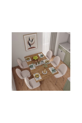 Pratik Katlanır - Açılır Kapanır Dikdörtgen Mutfak Yemek Çalışma Masası - 145 Cm X 90 Cm - %100 Mdf Atlantik - Çam