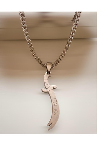 Hz. Ali Temalı Çelik Kararmaz Erkek Kolye 65cm