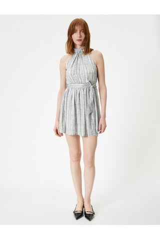 Koton Mini Halter Yaka Elbise Beli Kuşaklı Gri Desenli 4sak80174uw