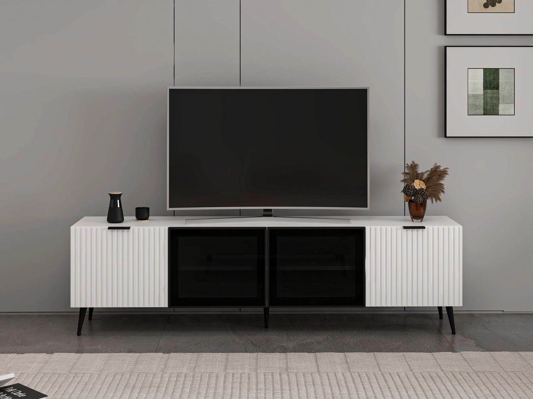 Plus Tv Ünitesi Cam Kapak Beyaz/beyaz Beyaz