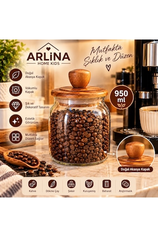 950 Ml Akasya Kapaklı Cam Kavanoz