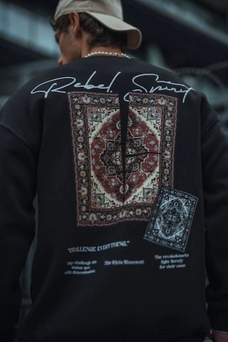 Modi Uzun Kol Bisiklet Yaka Baskılı Sweatshirt - Siyah Açık Siyah