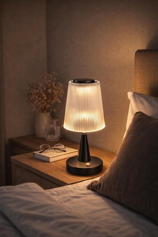 3 Renkli Dokunmatik Şarjlı Masa Lambası, Led Işıklı Dekoratif Abajur, Siyah, 15 X 31 Cm Diğer
